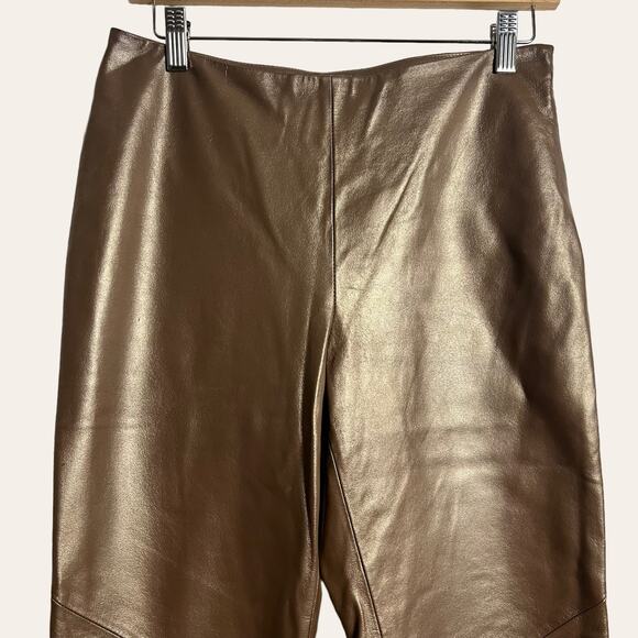 Ralph Ralph Lauren Vintage Metallic Bronze Leather High Rise Flare Pants 6 - Picture 2 of 13